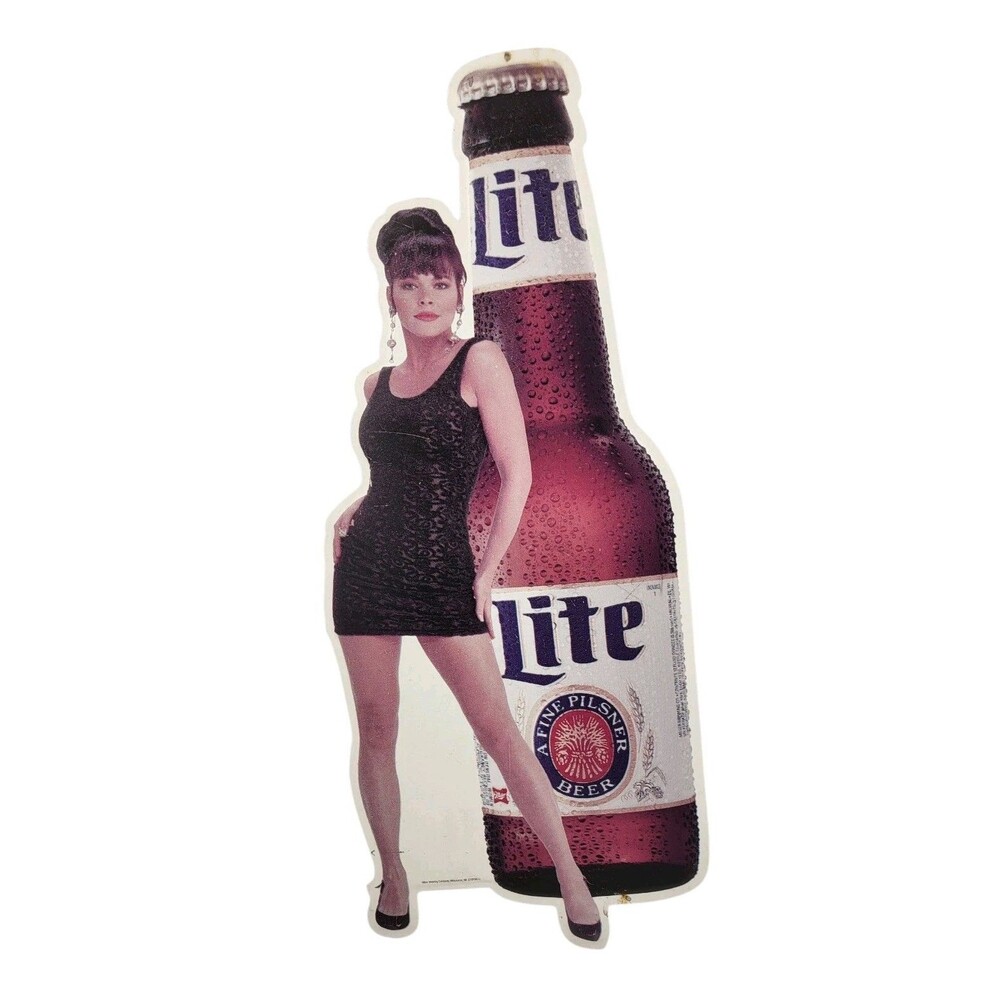 Vintage Miller Lite Metal Bar Sign With Model 24x10